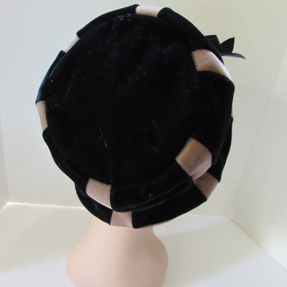 SALE Vintage 1960 Era bucket Style Hat Black Velvet Brown Satin by Royce